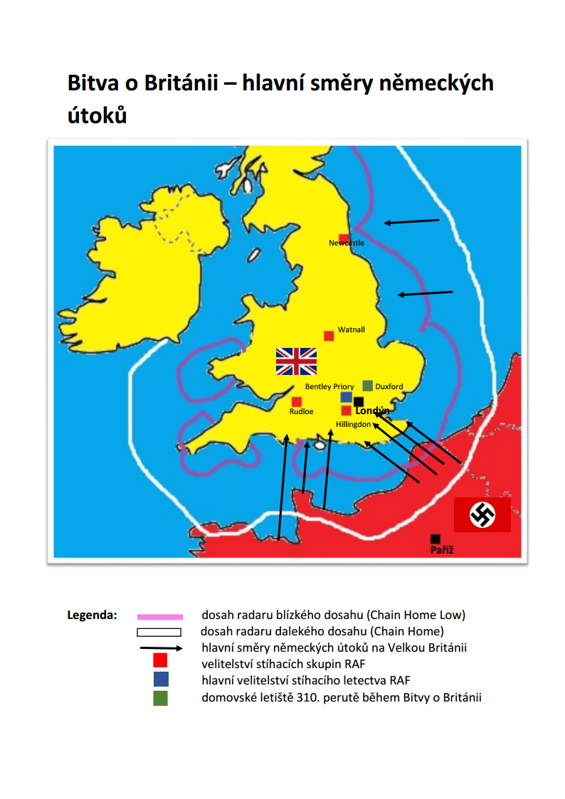 Bitva o Británii - hlavní směry německých útoků